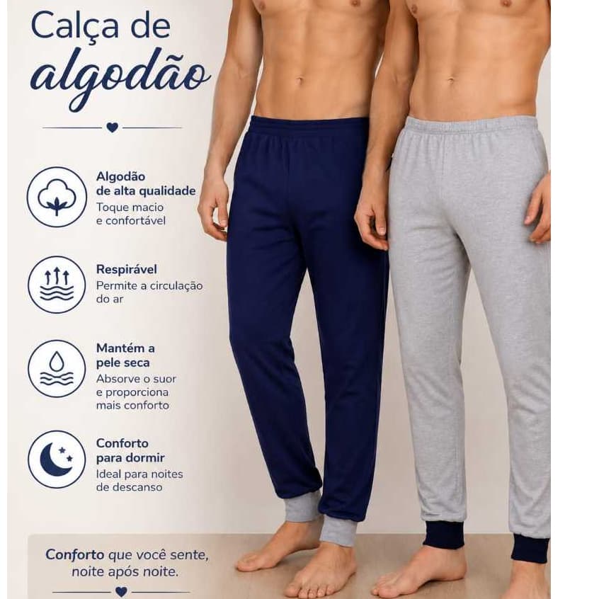 Kit 2 Calças Masculinas De Algodão De Pijama