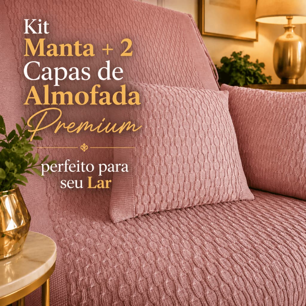 Kit Manta para Sofá em Tricô + 2 Capas de Almofada Premium Decorativa Luxo Manta e Almofada de Tricô