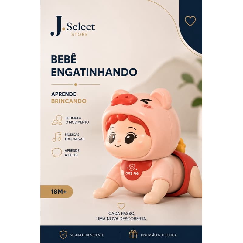 Brinquedo bebê engatinhando musical com som porquinho boneca infantil eletrônico sortido