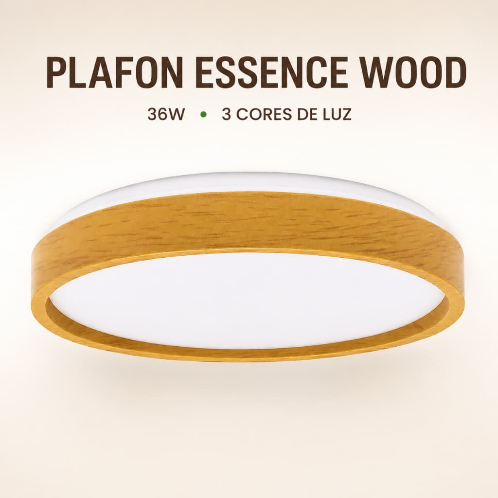 Plafon Luminária LED Essence Wood 36W 3 Cores 3240 Lúmens Efeito Estrelado Bivolt Disoma