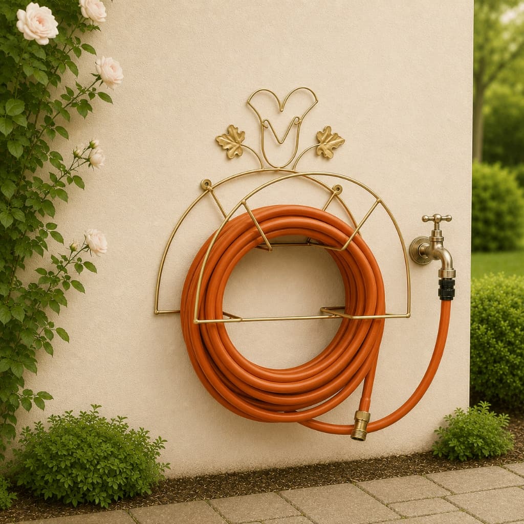 Suporte Em Aço Fixo Em Parede Enrolador De Mangueira Organizador De Quintal Jardim Área Externa Decorativo Flor