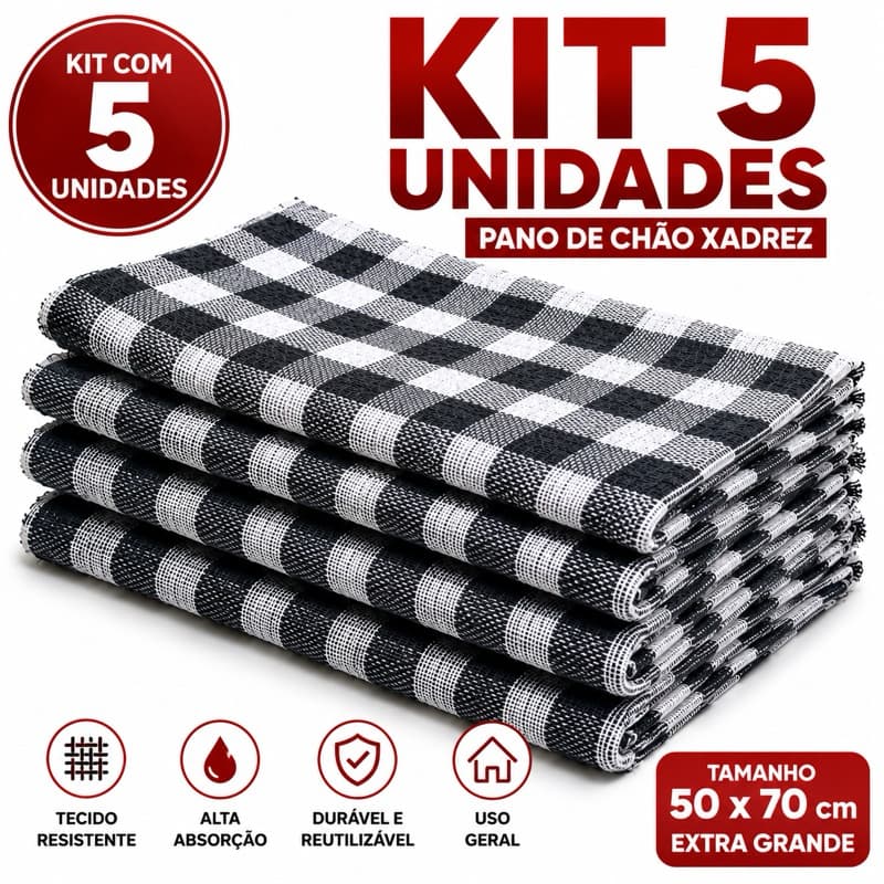 Kit Pano de Chão Xadrez Extra Grande 50x70cm