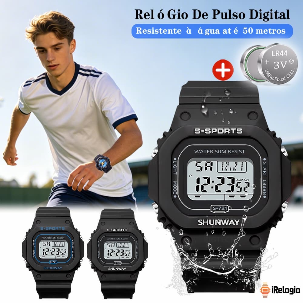 Relógio Masculino À Prova D'Água Digital Multifuncional Com Luz Led Para Esportes