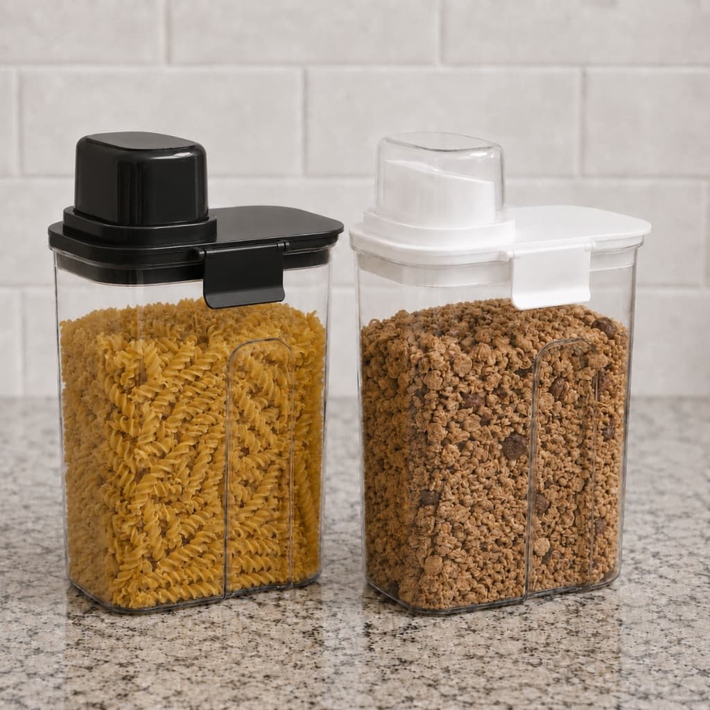 Kit Dispenser de Alimentos 2,4L Transparente Arroz Feijão Cereais Café Farinha Macarrão