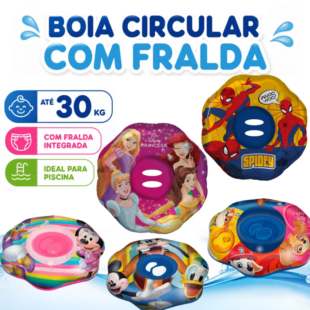 Boia Bote Fralda Princesas, Homem-Aranha, Mickey, Minnie e Patrulha Canina Circular Infantil até 30kg ETITOYS