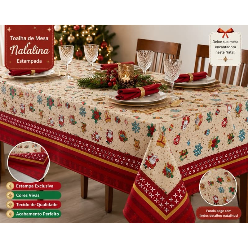 Toalha de Mesa Natalina Luxo Alto Relevo 2,20x1,50