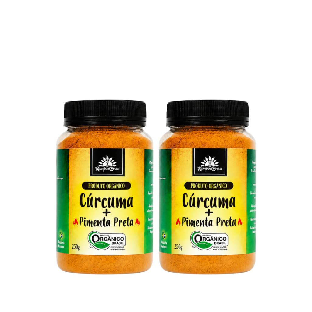 Kit 2 Cúrcuma em Pó com Pimenta Orgânica Kampo De Ervas, 250g, Açafrão 100% Puro, Vegano, Sem Glúten