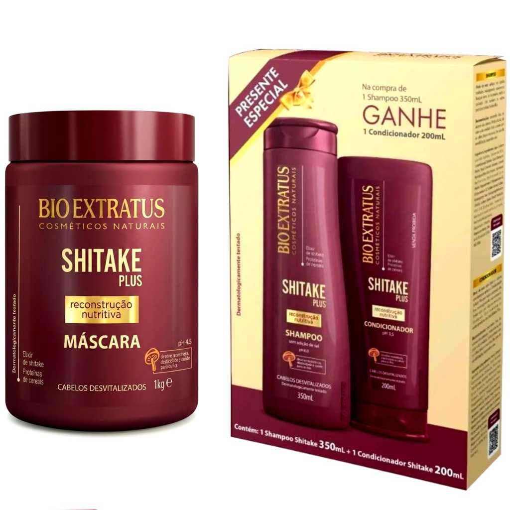 Kit Shitake Bio Extratus Sh 350ml Cond 200ml e Mascara 1kg