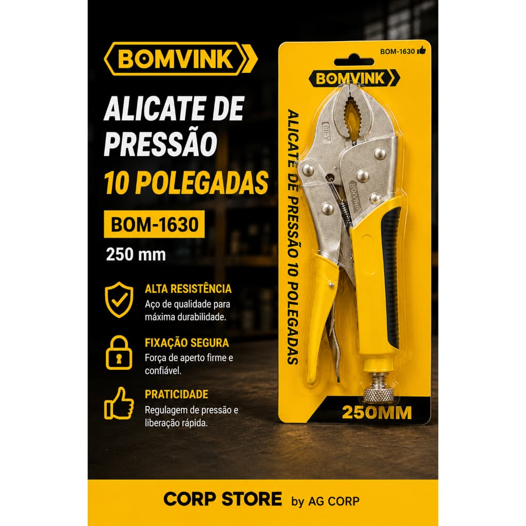 Alicate de Pressão Bomvink BOM-1630 10 Polegadas 250 mm com Regulagem de Pressão