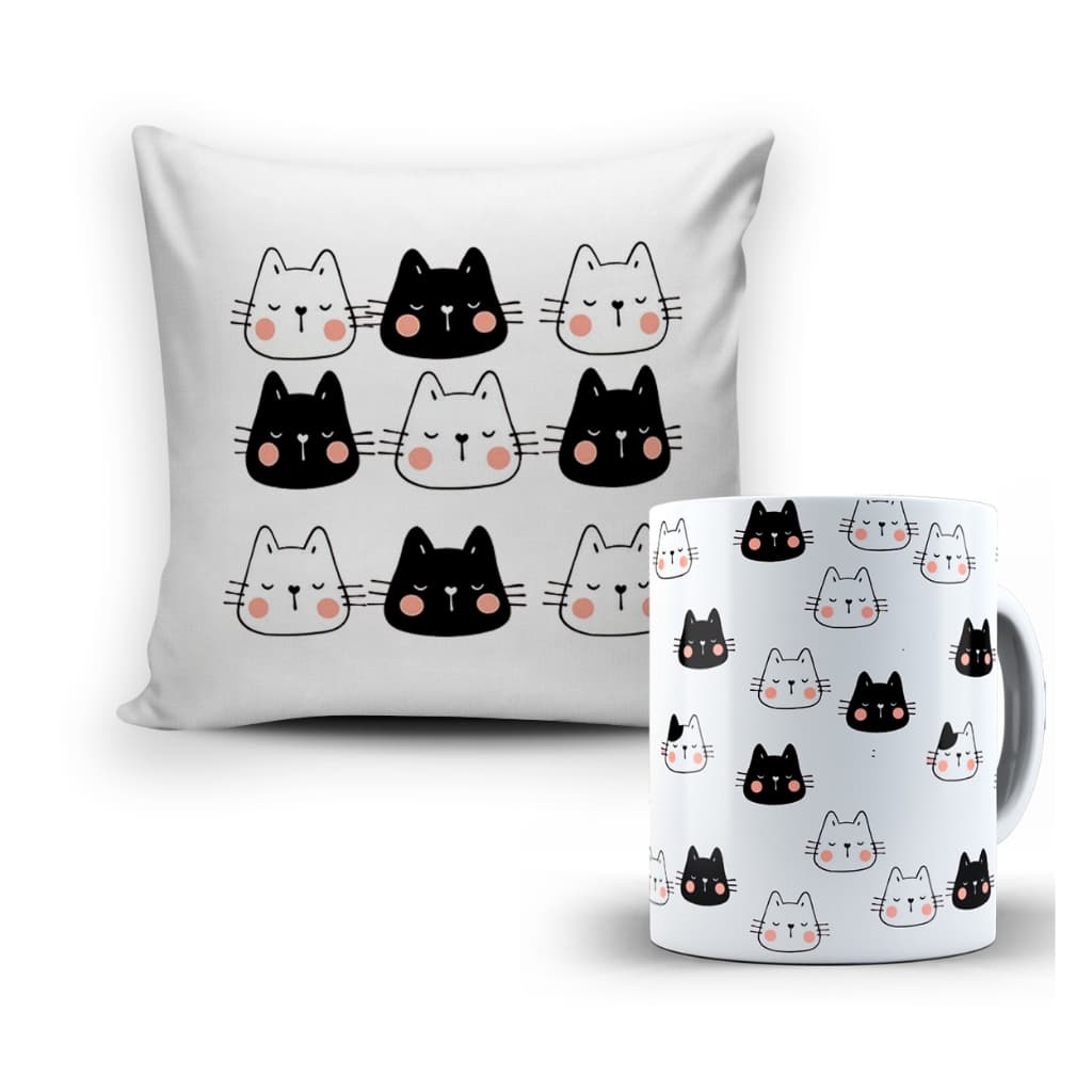 Kit Almofada + Caneca Minimalista Gatinho