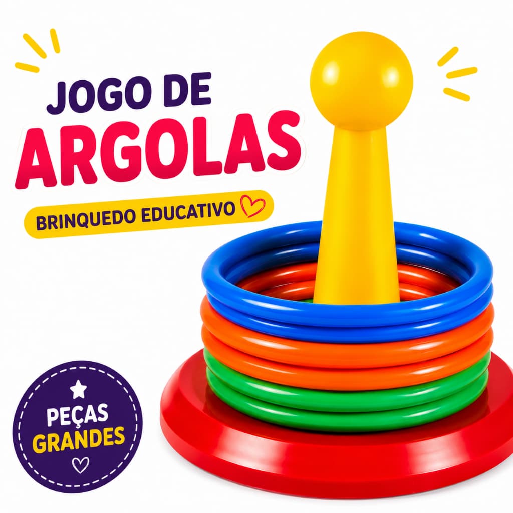 ogo de Argolas Educativo Infantil Montessori Coordenação Motora Encaixe Colorido