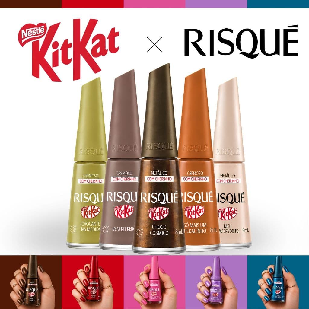 Esmalte Risqué KitKat Nova Coleção Com Cheirinho de Chocolate Esmalte Marrons Laranja