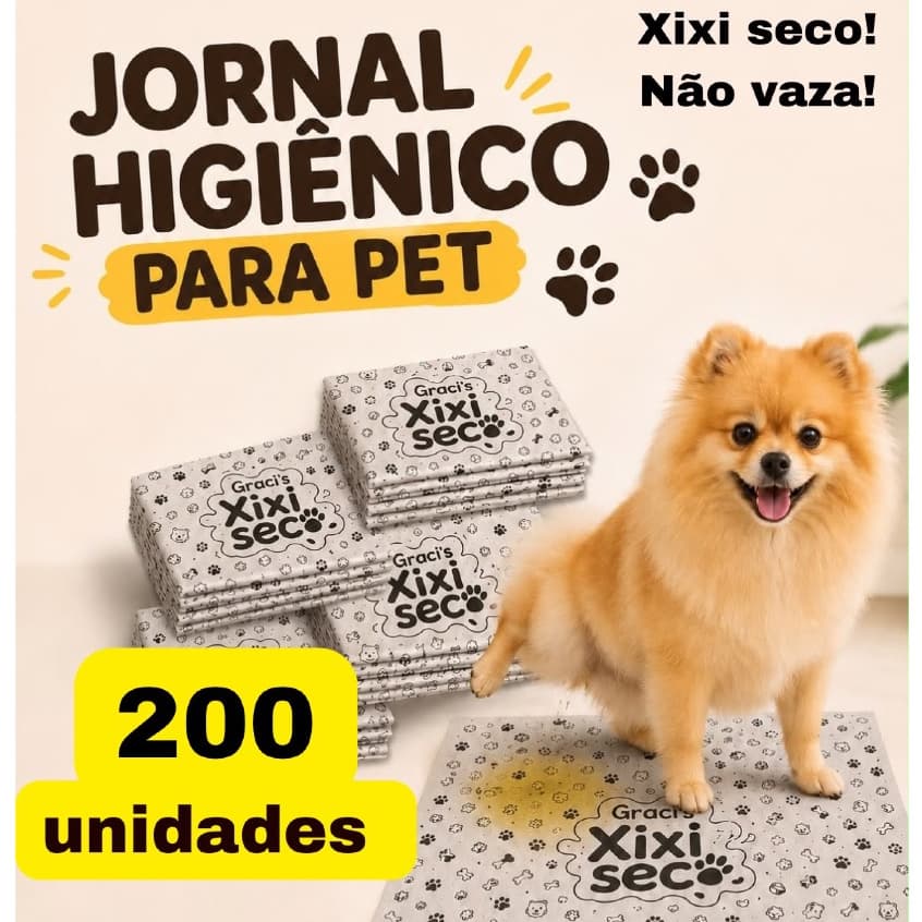 Kit Jornal Pet Higiênico Impermeável 200 Folhas 60x50 Tapete Cachorro Gato Xixi Seco Nao Vaza