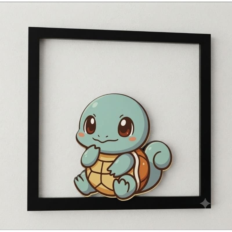 Quadro Decorativo Squirtle Pokémon com Moldura Preta para Quarto Geek