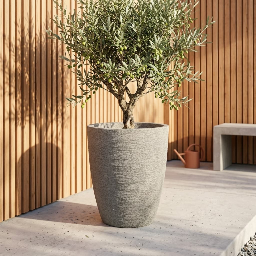 Vaso de plantas flores arvores em Polietileno grande Coluna Redonda Cone Grafiato Escovado Moderno
