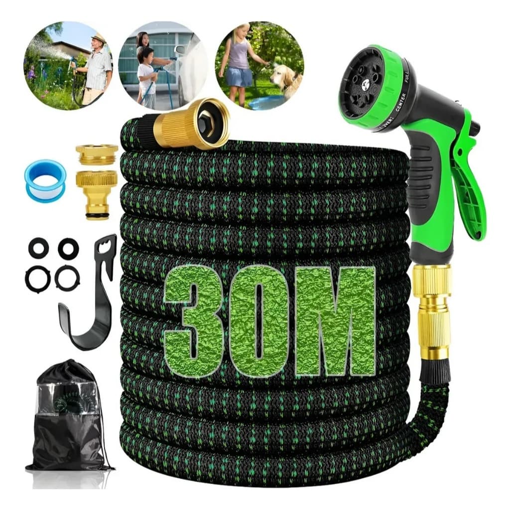 Mangueira Jardim 30 Metros Irrigação Flexível Reforçada Expansível 30m com Pistola Jatos Retrátil Magica Com Esguicho En