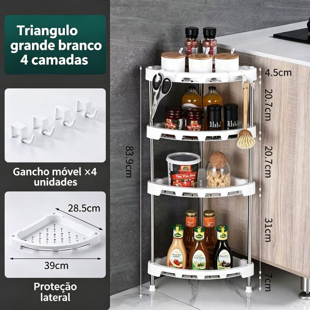 Estante Organizadora de Canto 3/4 Prateleiras Multiuso para Banheiro Cozinha Lavanderia e Despensa