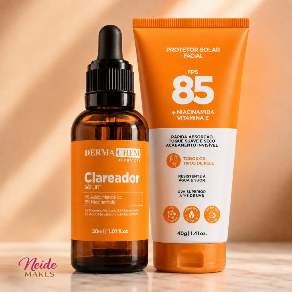 Kit Skincare  Protetor Solar Rosto FPS 85 + Sérum Clareador Vitamina C Dermachem - Original