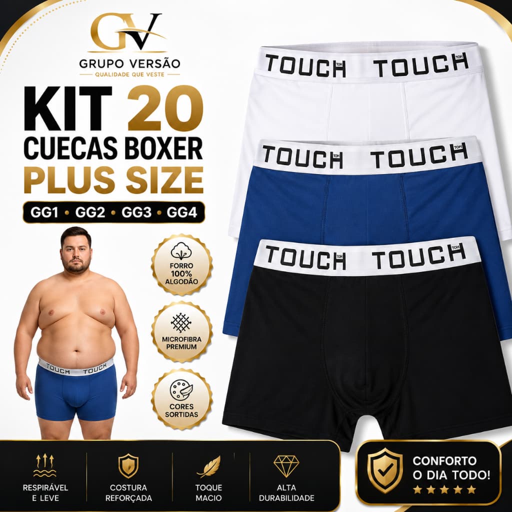 Kit 20 10 5 Cuecas Boxer Masculina Plus Size GG1 GG2 GG3 GG4 Microfibra Forro Algodão Confortável Premium