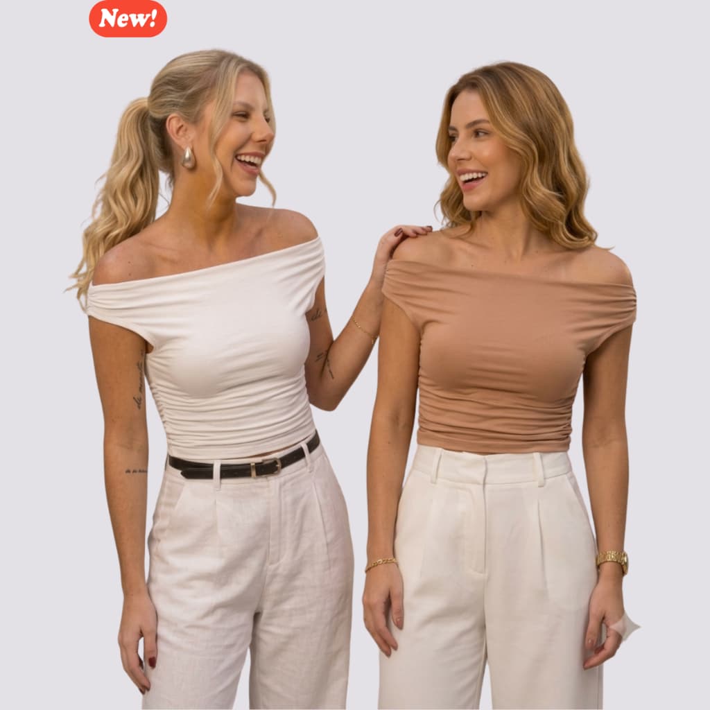 Blusa Ombro a Ombro Feminina Chique Versátil Blusinha Suplex Liso Sem Transparência Lançamento Varão 2027