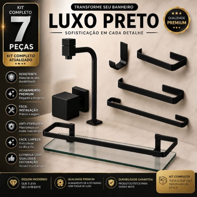 KIT COMPLETO 7 PEÇAS NA COR BLACK TODO EM METAL
