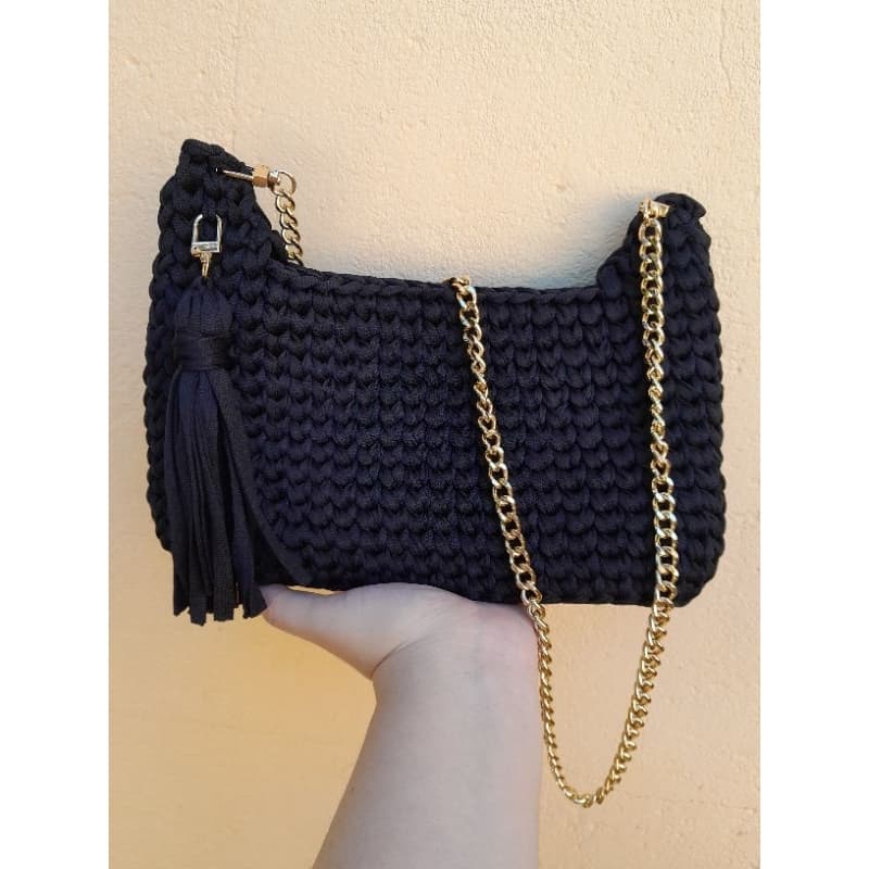bolsa baguete preta croche alça transversal