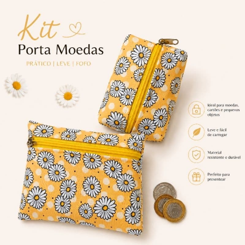 Kit Porta Moedas Feminino 2 Peças Necessaire Pequena Porta Níquel Floral Kit fofo presenteavel de porta moedas