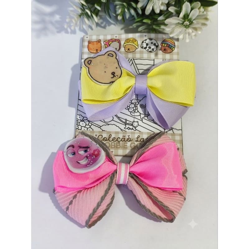 kit com 2 Laços de cabelo infantil Laços para menina Laço na presilha  Moda infantil Acessório infantil laços personagem