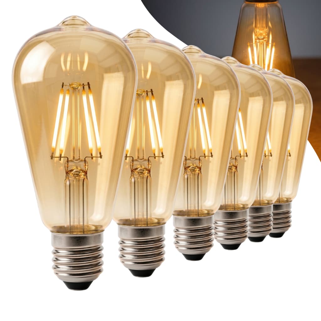 KIT 2 a 6 Lâmpada Filamento LED ST64 4W E27 Âmbar Estilo Retrô Vintage Luz Quente Edison Bivolt