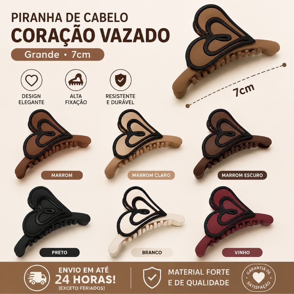 Piranha de Cabelo Grande Feminina 7cm Fosca Garra Presilha