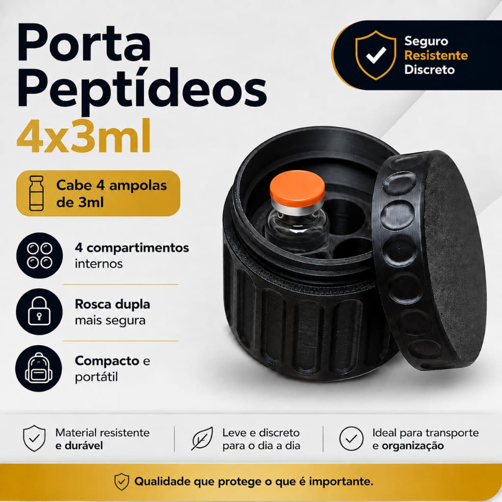Porta Ampolas 3ml 4 Compartimentos Organizador Peptídeos Trizer Tampa Transporte Seguro Remédios