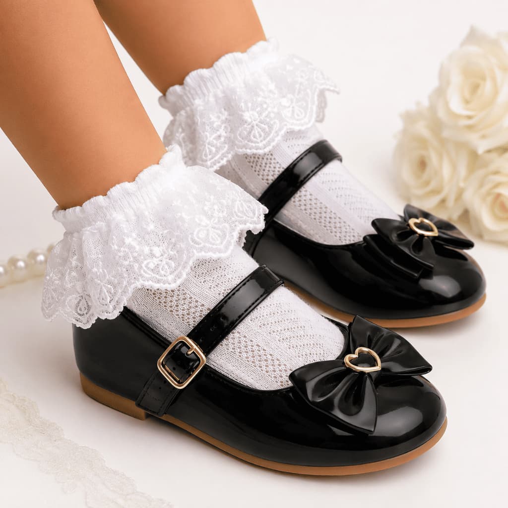 Meia Infantil para Festa e Batizado Feminina de Renda com Babado Princesa
