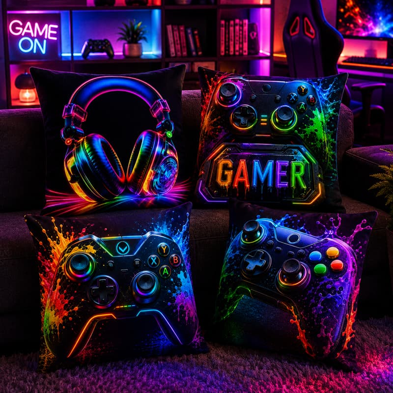 Kit com 4 Capas De Almofadas Gamer, game controle de videogame - tamanho 45x45