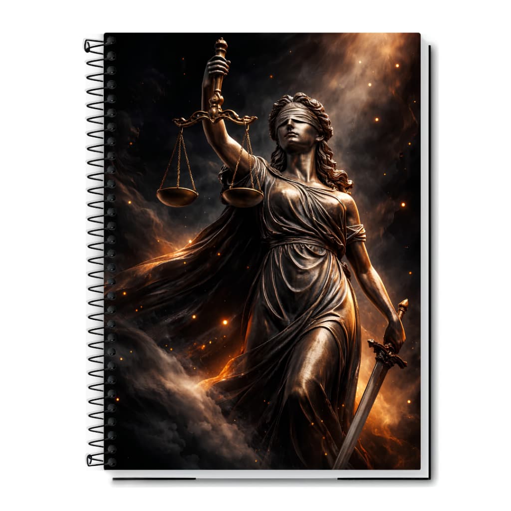 Caderno Universitário | Lady of Justice | Direito | Capa Dura & Espiral 1,10,15 e 20 Matérias