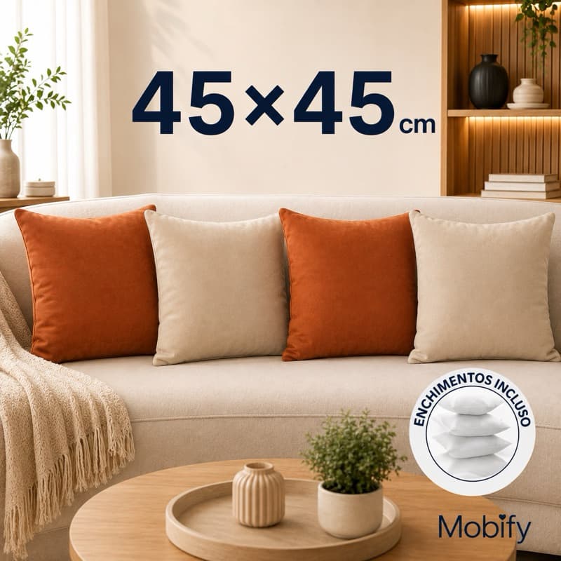 Kit 4 Almofadas Decorativas em Suede Premium Toque Macio Super Cheia Zíper invisivel
