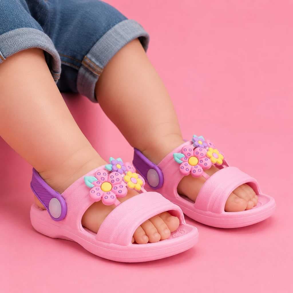 Sandália  Rosa Flor Infantil Menina Papete Leve Confortável Lançamento