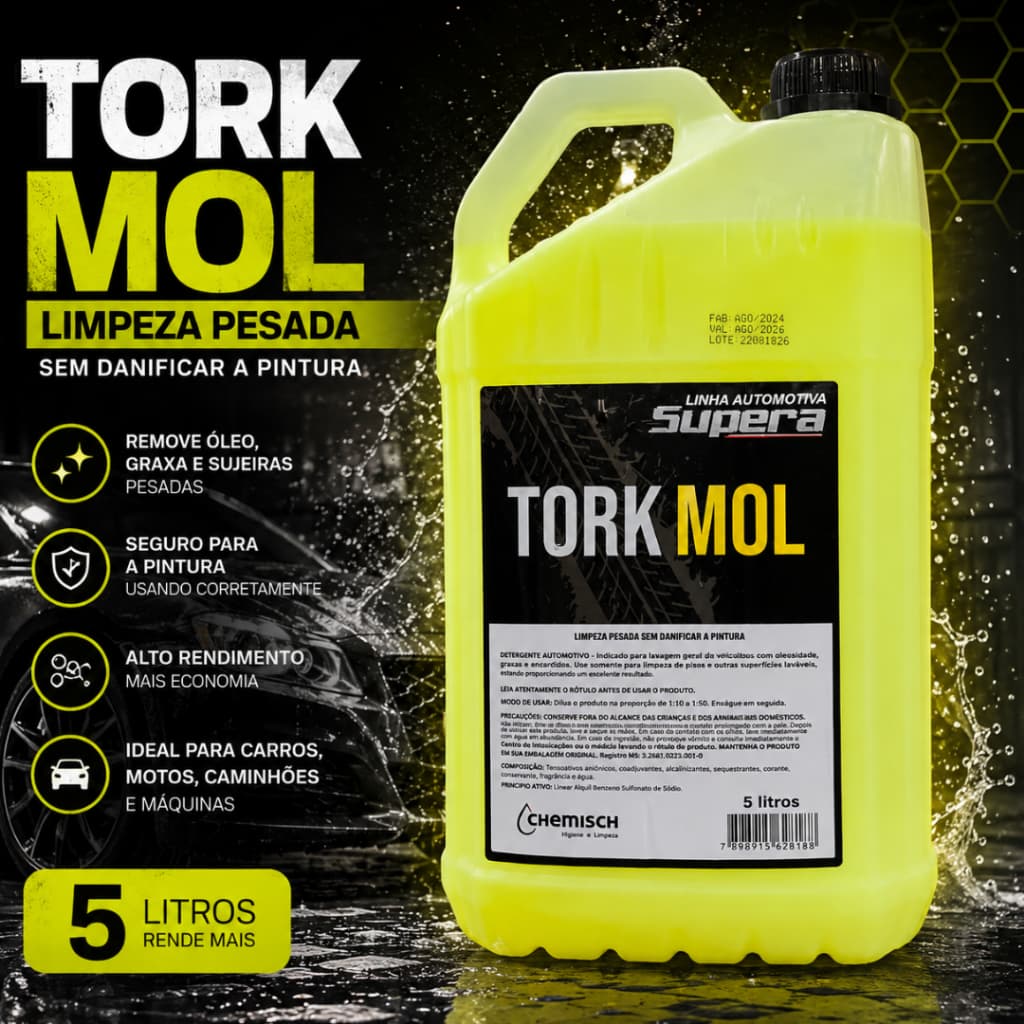 Tork Mol Detergente Automotivo 5 Litros Chemisch Desengraxante Limpeza Pesada Remove Graxa e Óleo