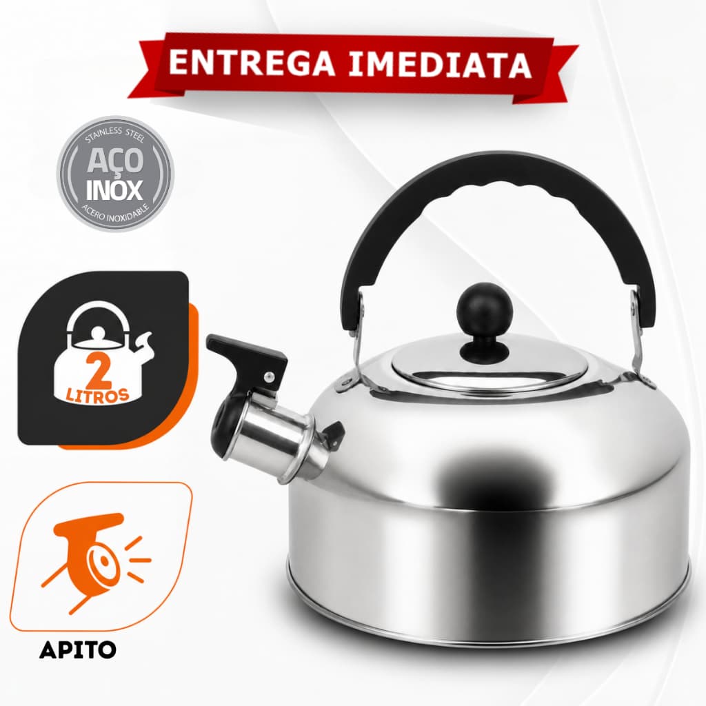 Chaleira Inox 2 Litros Com Apito