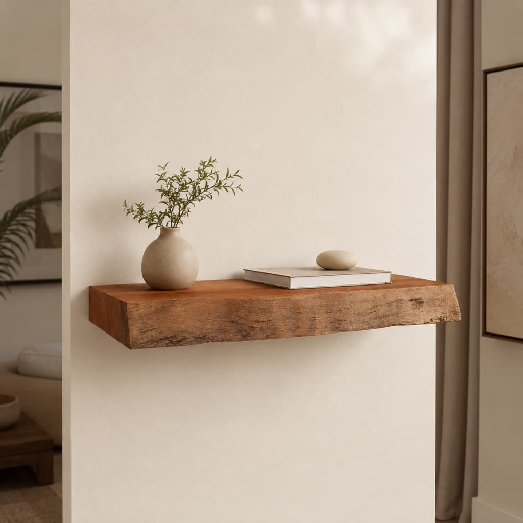 Prateleira Flutuante Orgânica Madeira Maciça Natural l 70cm l Acompanha Suporte Invisível