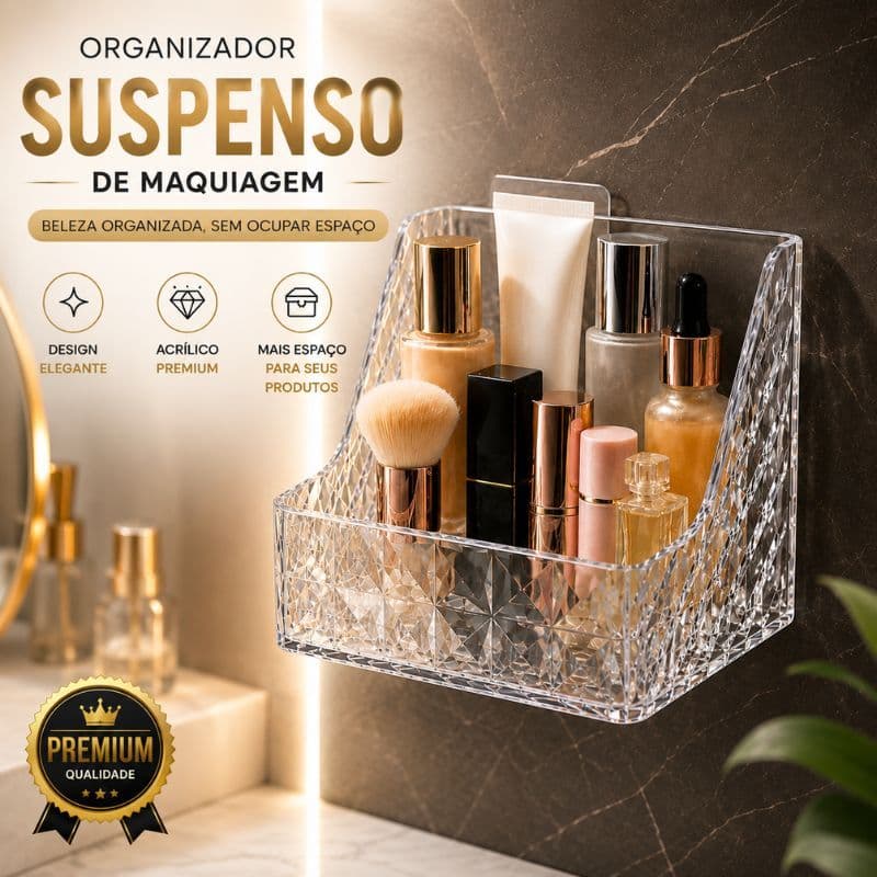 Organizador de Maquiagem Suspenso Parede Acrílico Premium Porta Cosméticos Banheiro Quarto