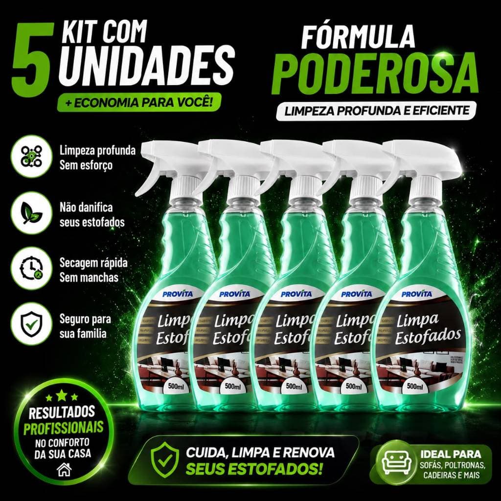 Kit 5 Limpa Estofados Espuma Seca Spray Perfumado 500ml Limpa Sofá Banco Carro Colchão Tapete Poltrona