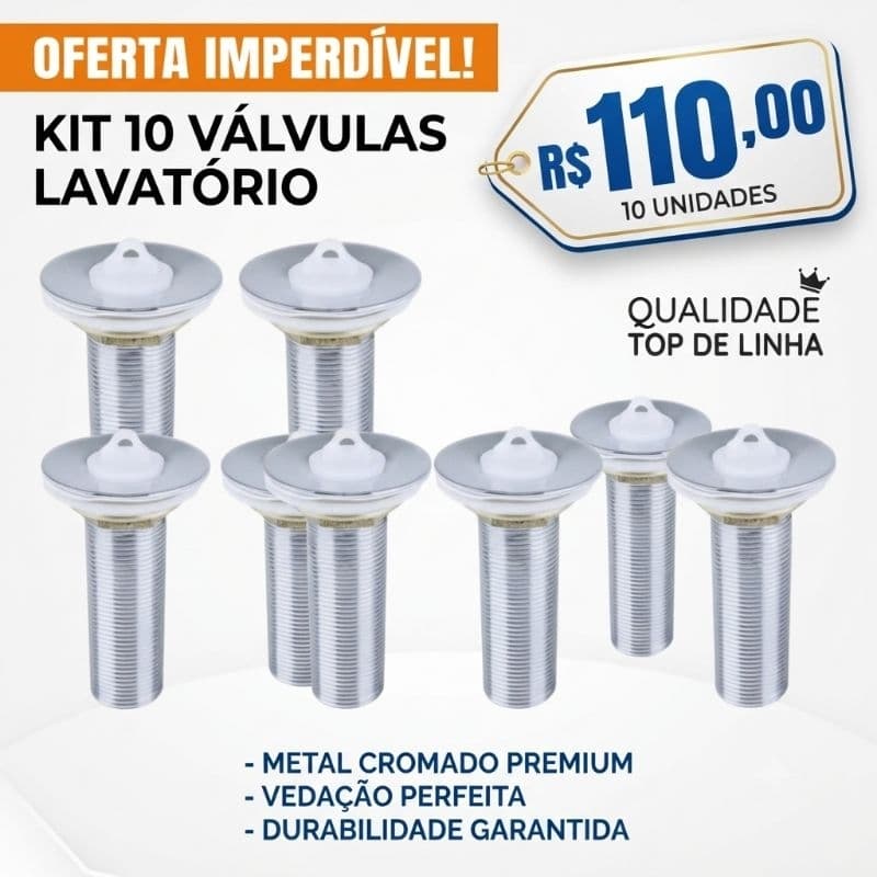 Kit 10 Válvulas Lavatório METAL 7/8-  Pia Banheiro