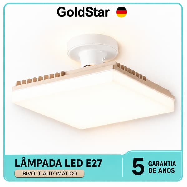 Lâmpada LED E27 Quadrada Bivolt 6500K Branco Frio Luz Forte 180° para Teto Sala Quarto Cozinha Garagem