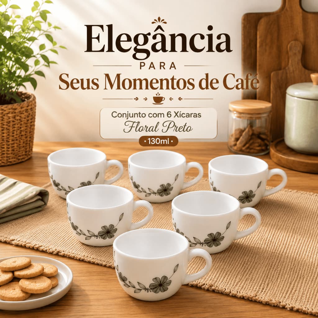 Conjunto 6 Xícaras Tropical 130ml Branca Jogo de Café Xícara para Chá Mesa  Posta Elegante Fratelli Xícara Decorada