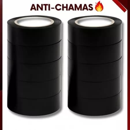 Kit 05/10/20/30 Fita Isolante Antichamas Preta 5 Metros para Isolamento Elétrico Uso Profissional