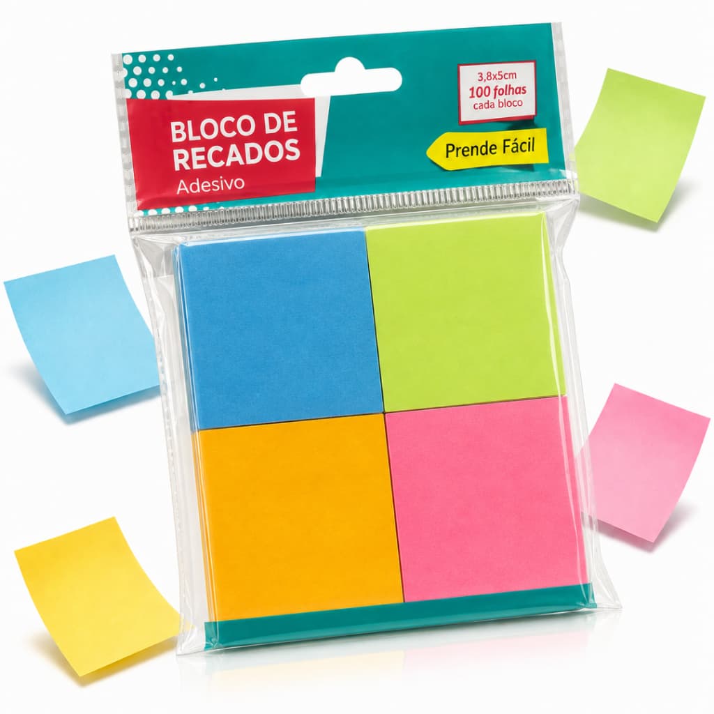 Bloco Adesivo Post-It Tropical 4 Cores 400 Folhas Papelaria Material de Escritório