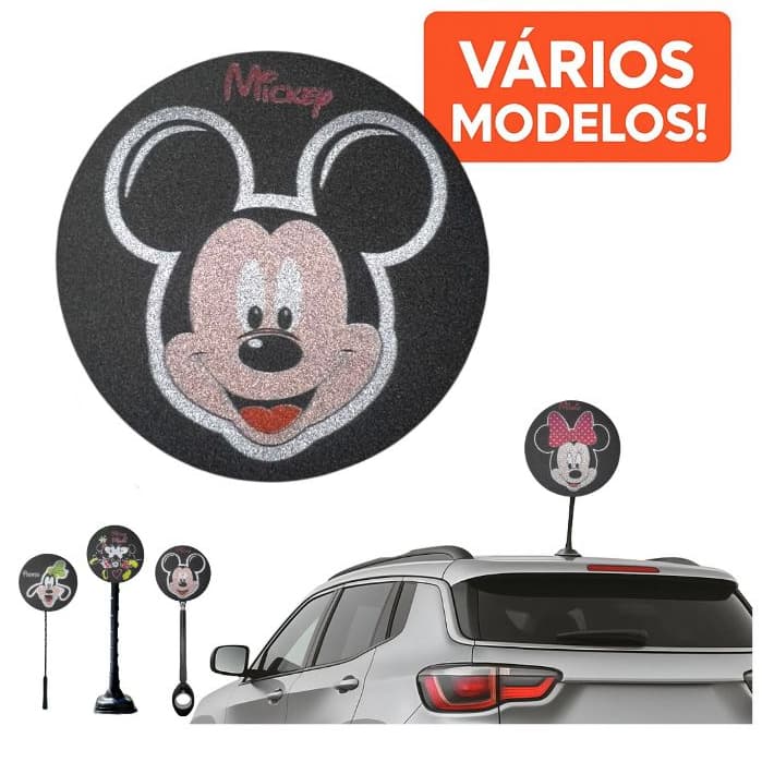 Ponteira Enfeite de Antena Disney - Mickey - Minnie - Pateta - Carro e Moto