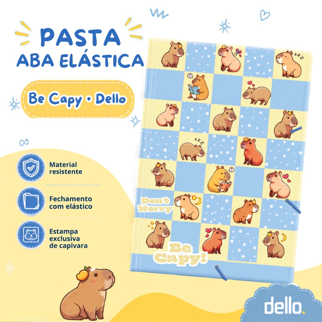 PASTA ABA ELASTICA PLASTICA CAPIVARA A4 BE CAPY AZUL - DELLO