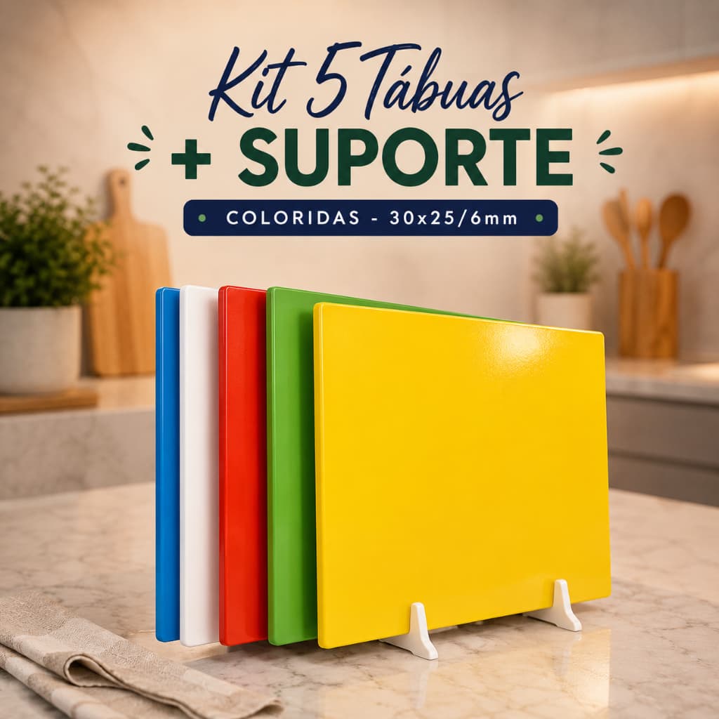 Kit De 5 Tabuas Coloridas De Corte 30x25 6MM Antibacteriana Anvisa Carnes Legumes