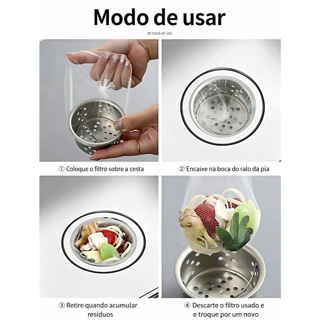 Filtro Descartável para Ralo de Pia, Bolsa Coletora de Resíduos Alimentares Anti-entupimento